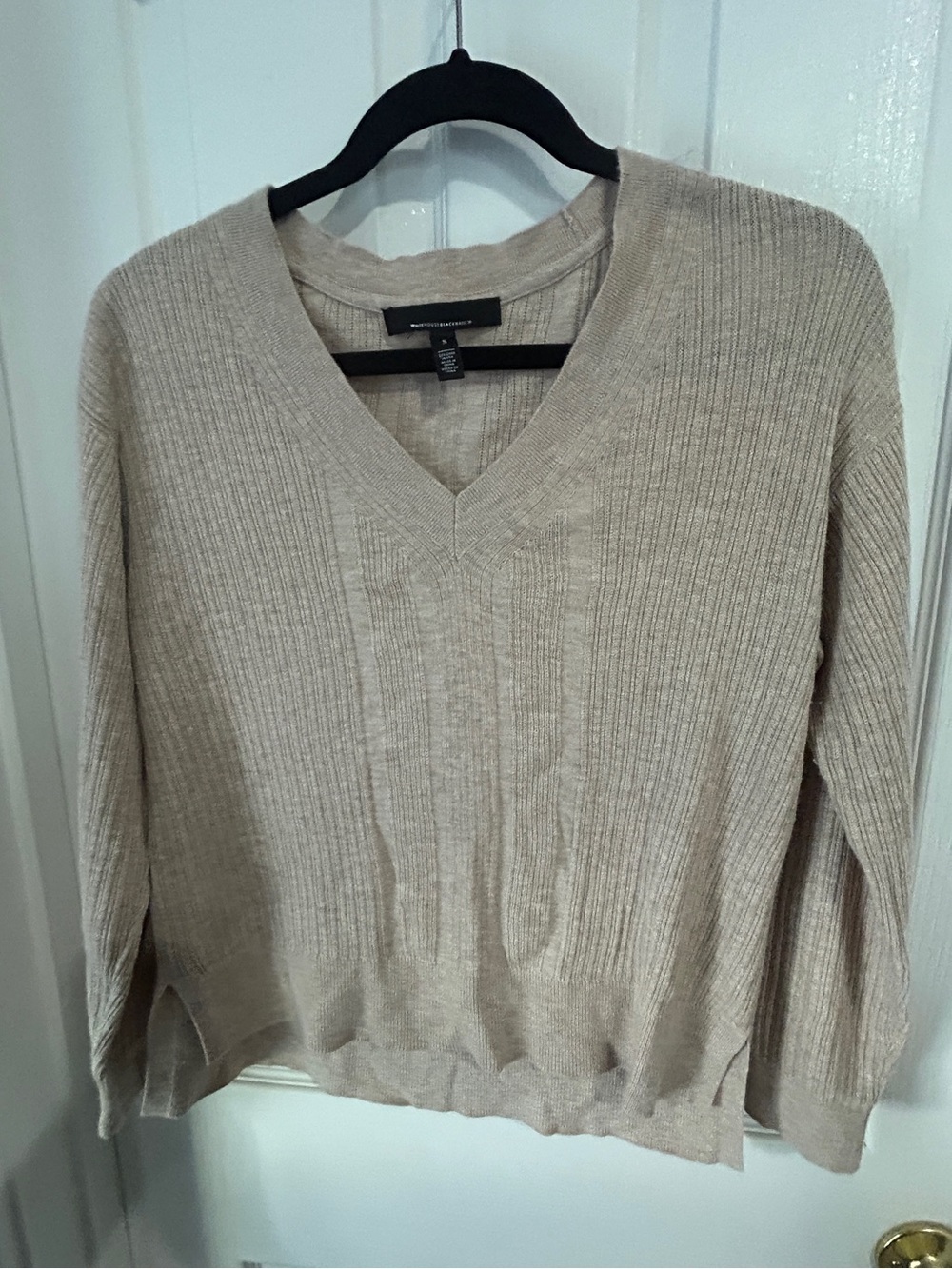White House Black Market V-Neck Ribbed Sweater - Light Beige